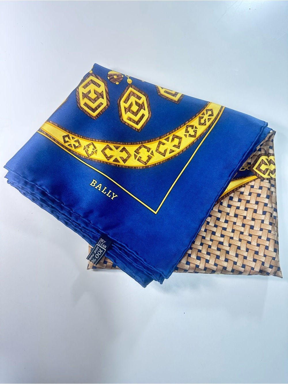 Bally Blue Silk Scarf with Gold Accent